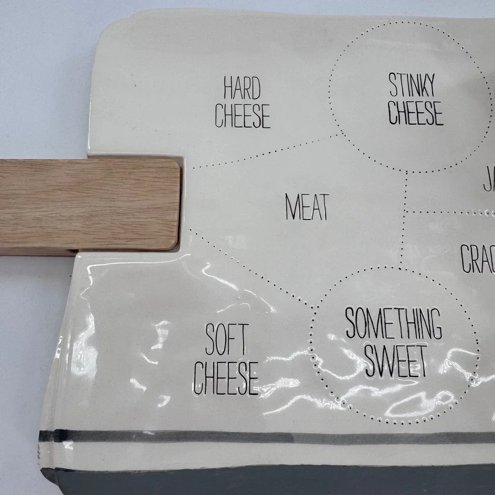 Mud Pie Ceramic Charcuterie Board‎ Set with Bowls and Wooden Spoons Cream